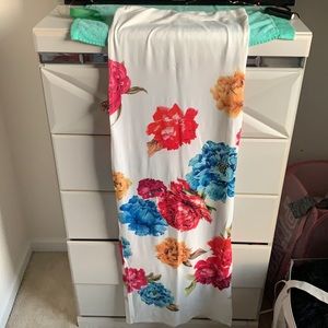 Strapless dress, Size L, White and Flowers
